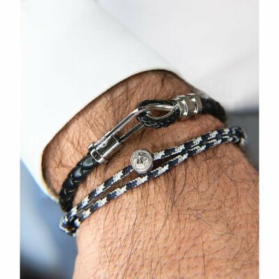 Bracelet Zeades Cabestan en acier et cuir noir