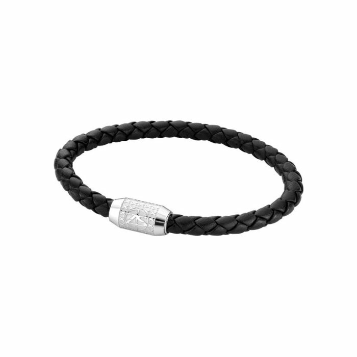 Bracelet Zeades Cosmopolitan en acier et cuir noir