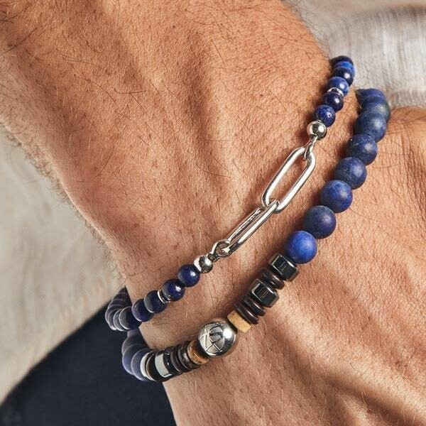 Bracelet Zeades 2 liens en acier et lapis lazuli