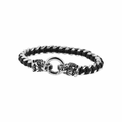 Bracelet Zeades Tigre en acier et cuir noir