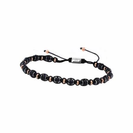 Bracelet Zeades Catalac en acier, métal doré rose, hématites et onyx