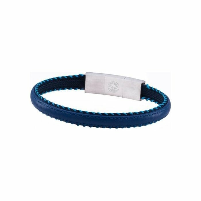 Bracelet Zeades Catamaran en acier et cuir bleu