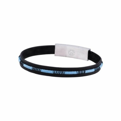 Bracelet Zeades Westmaran en acier, cuir noir et bleu