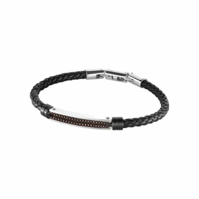 Bracelet Zeades Conakry en acier, métal doré rose et cuir noir