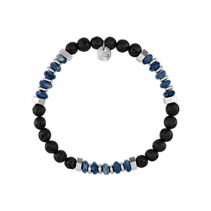 Bracelet Zeades Jangada en acier, pierres de lave noires et lapis lazuli