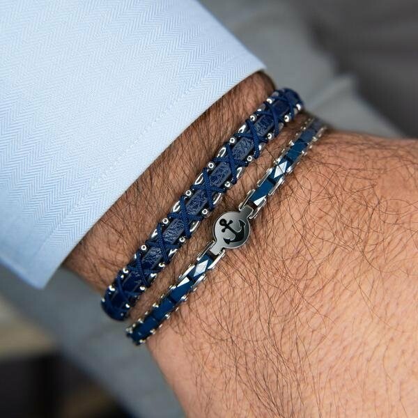 Bracelet Zeades Balsa en acier et céramique bleue foncée