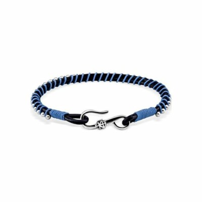 Bracelet Zeades Galhauban en acier, cuir noir et textile bleu