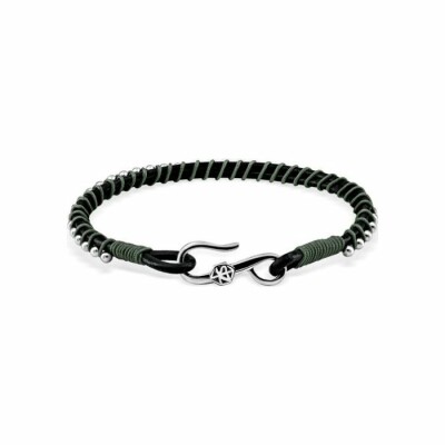 Bracelet Zeades Galhauban en acier, cuir noir et textile vert