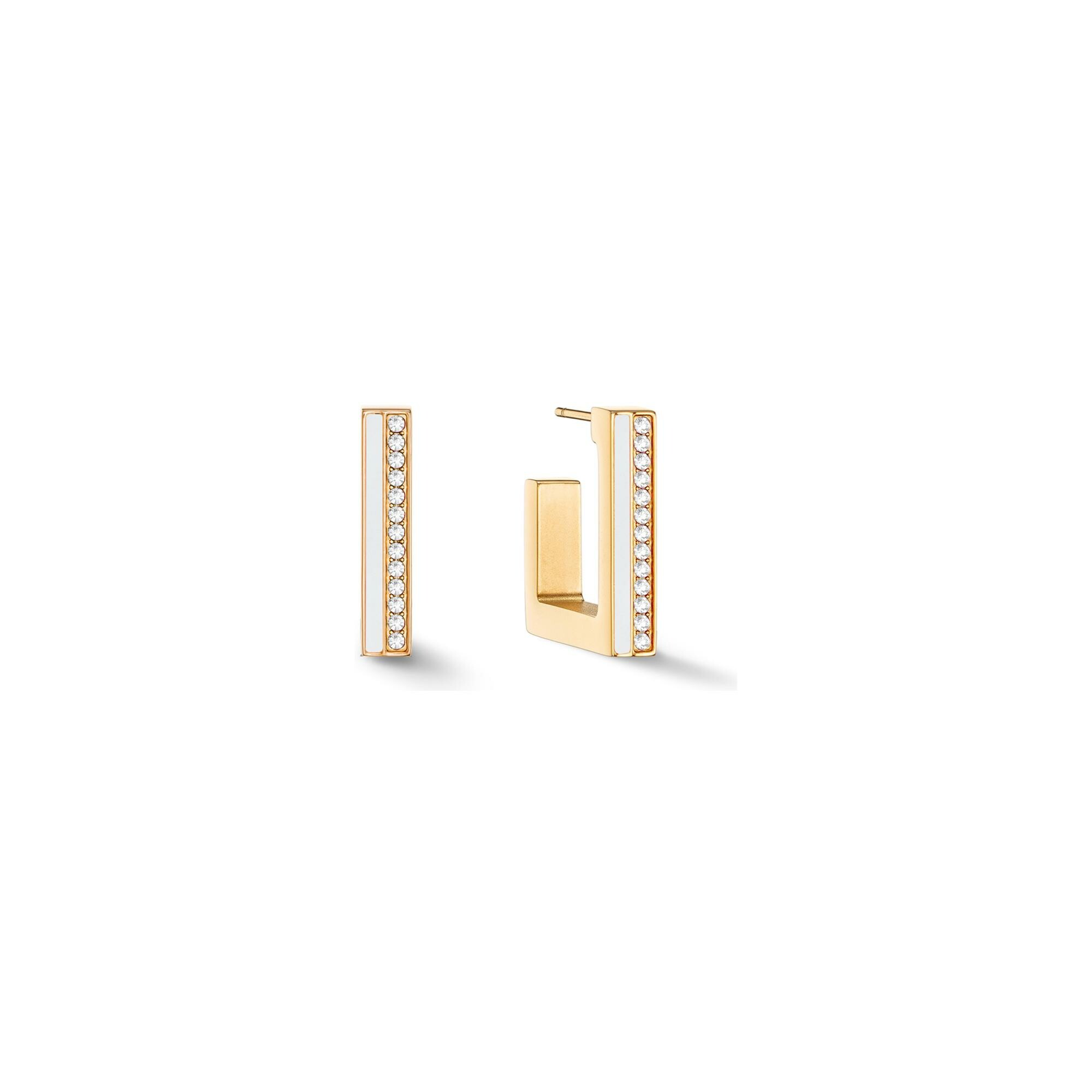 Boucles d'oreilles Coeur de Lion Square Stripes 20 en acier doré et cristaux
