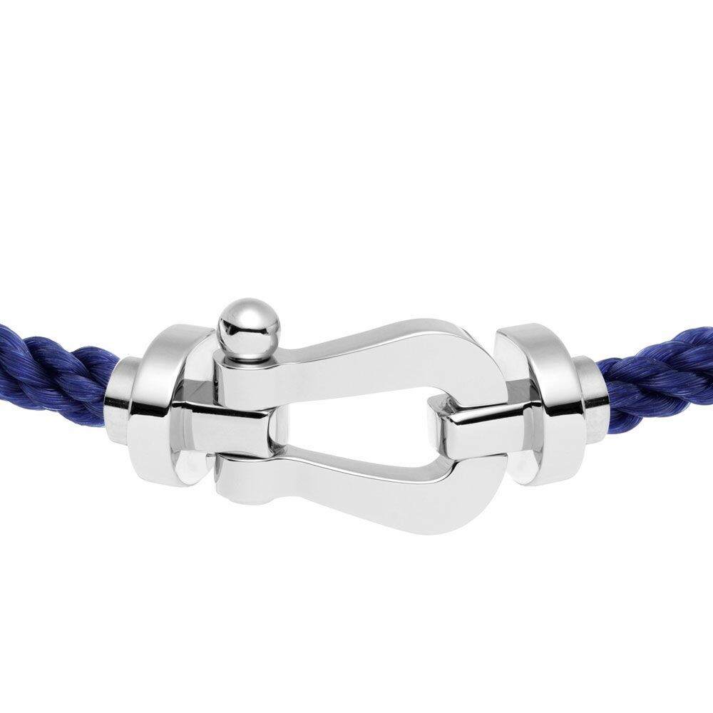 Purchase FRED Force 10 bracelet, large size, white gold manilla, diamonds,  indigo blue rope cord