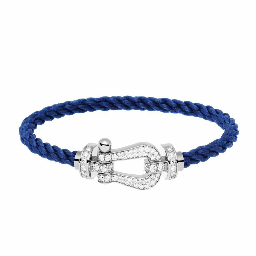 Purchase FRED Force 10 bracelet, large size, white gold manilla, diamonds,  indigo blue rope cord