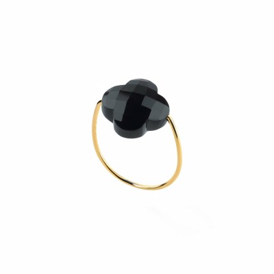 Bague Morganne Bello Friandise Trèfle en or jaune et onyx vue 1