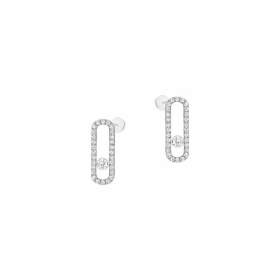 Boucles d'oreilles Messika Move Uno GM pavées en or blanc et diamants vue 1