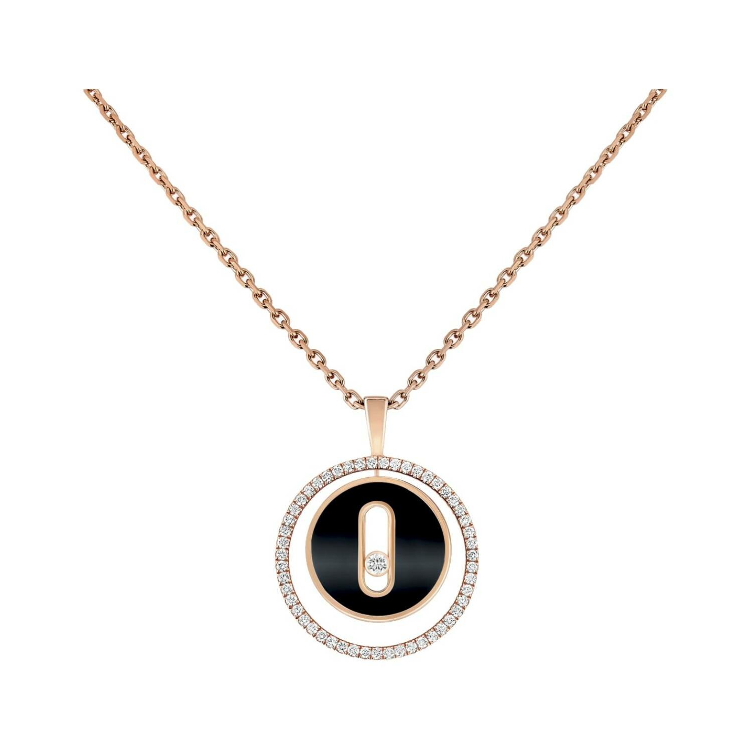 Collier Messika Lucky Move en or rose, diamants et onyx, PM vue 1