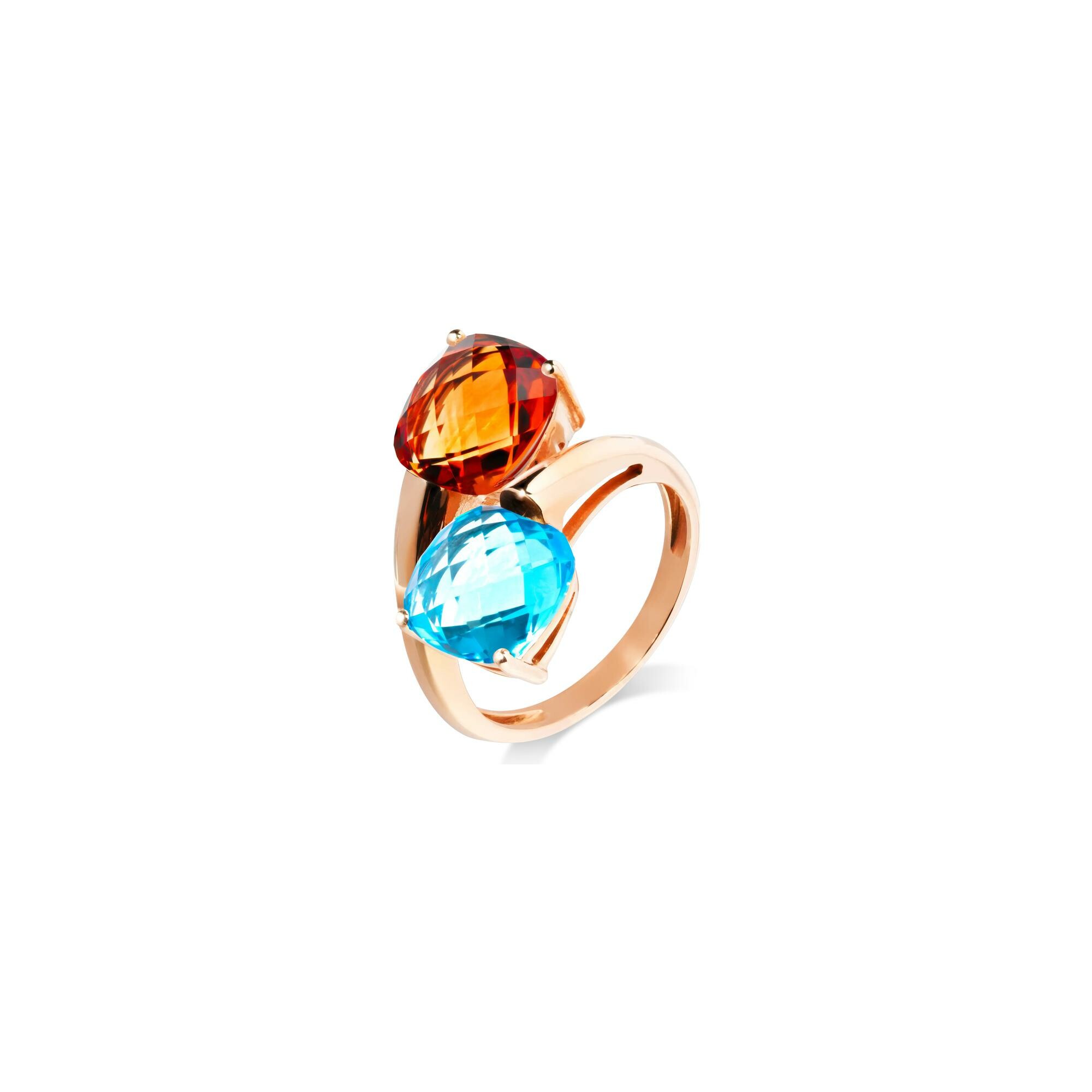 Bague Cesare Pompanon Poppy Blue duo en or rose, citrine madère et topaze swiss blue
