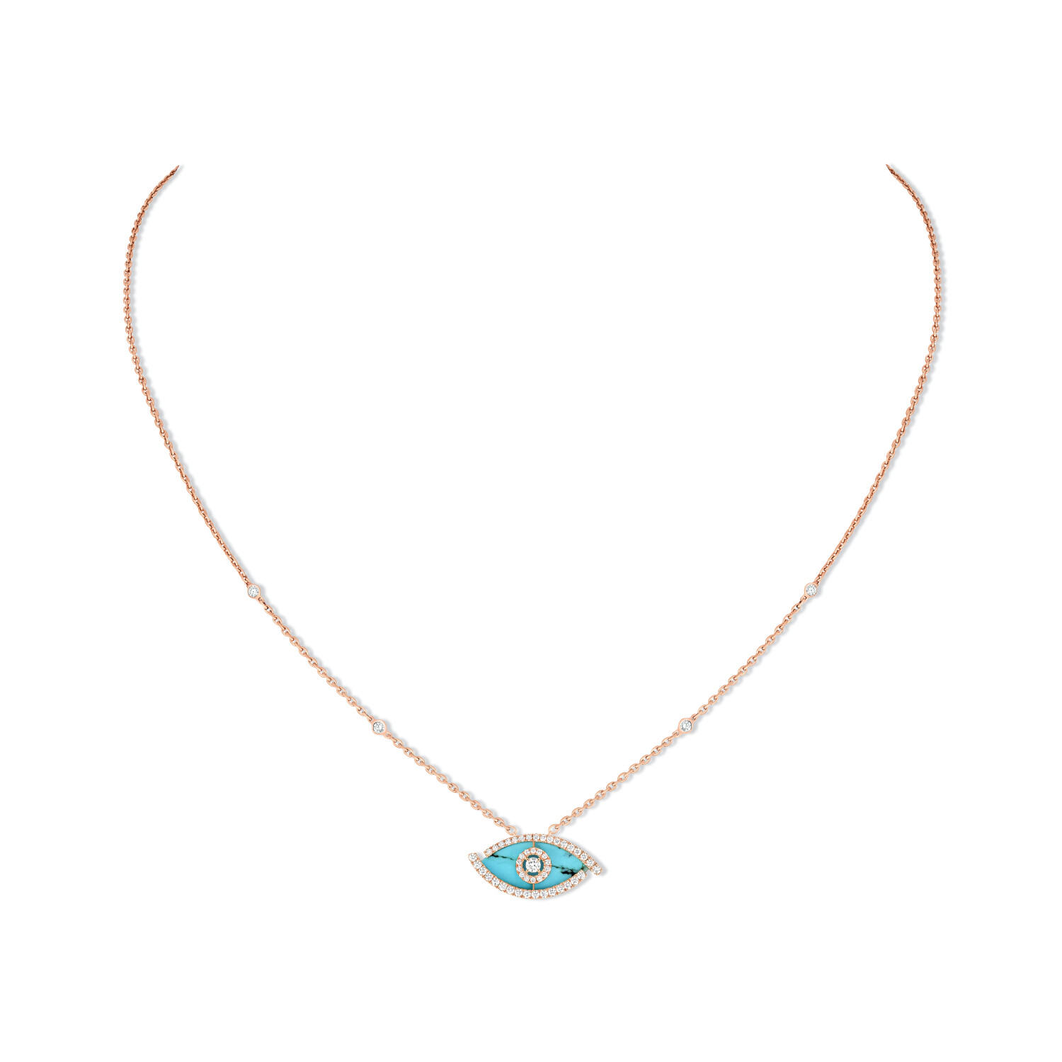 Collier Messika Lucky Eye Color en or rose, turquoise et diamants 