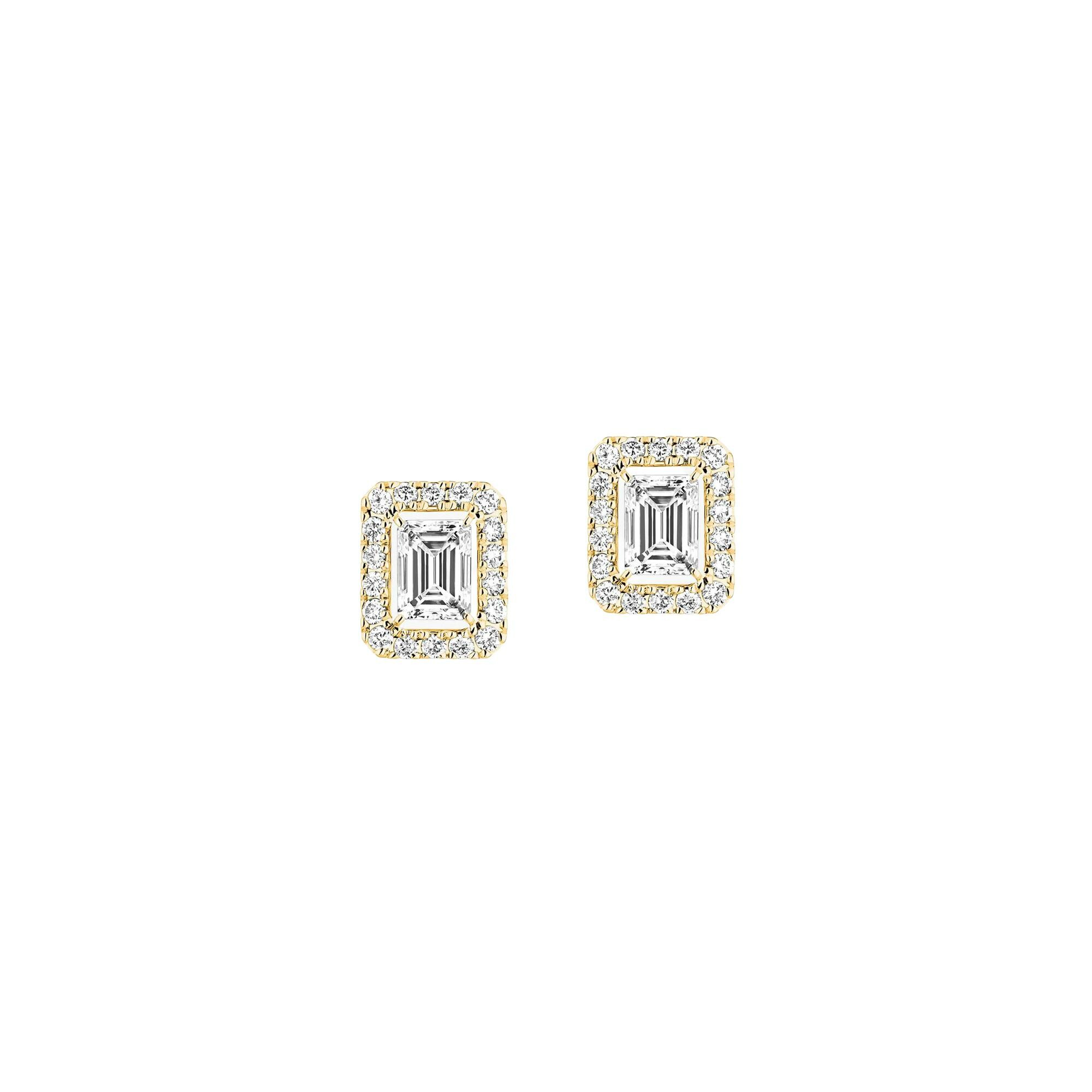 Boucles d'oreilles Messika Joy taille émeraude en or jaune et diamant, petit modèle