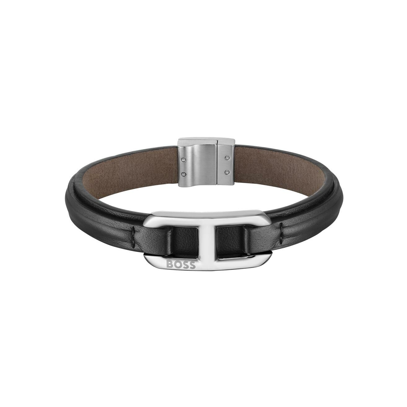 Bracelet BOSS en cuir et acier vue 1
