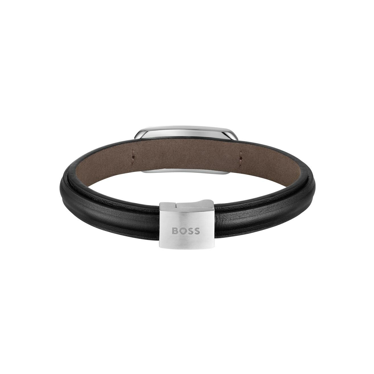 Bracelet BOSS en cuir et acier vue 2