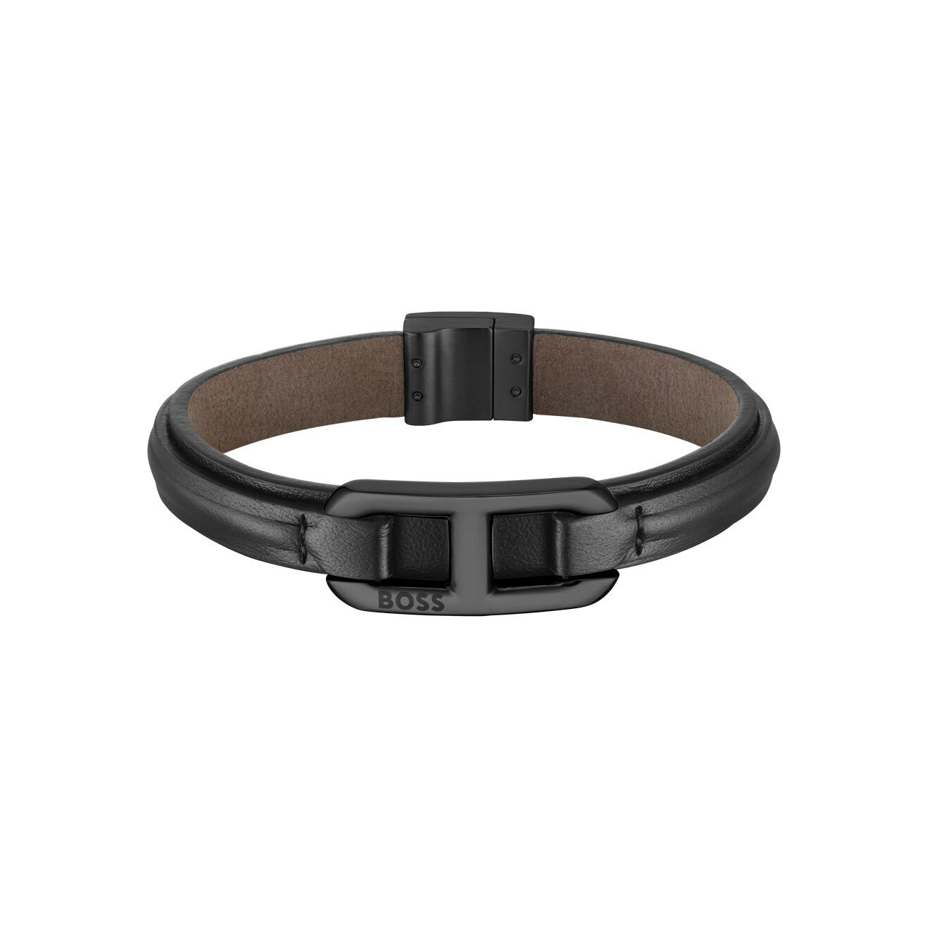 Bracelet BOSS en cuir et acier vue 1