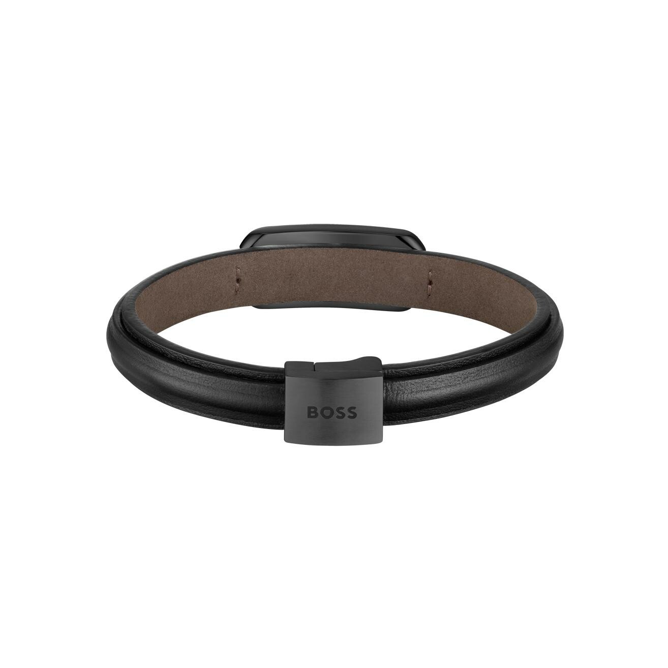 Bracelet BOSS en cuir et acier vue 2