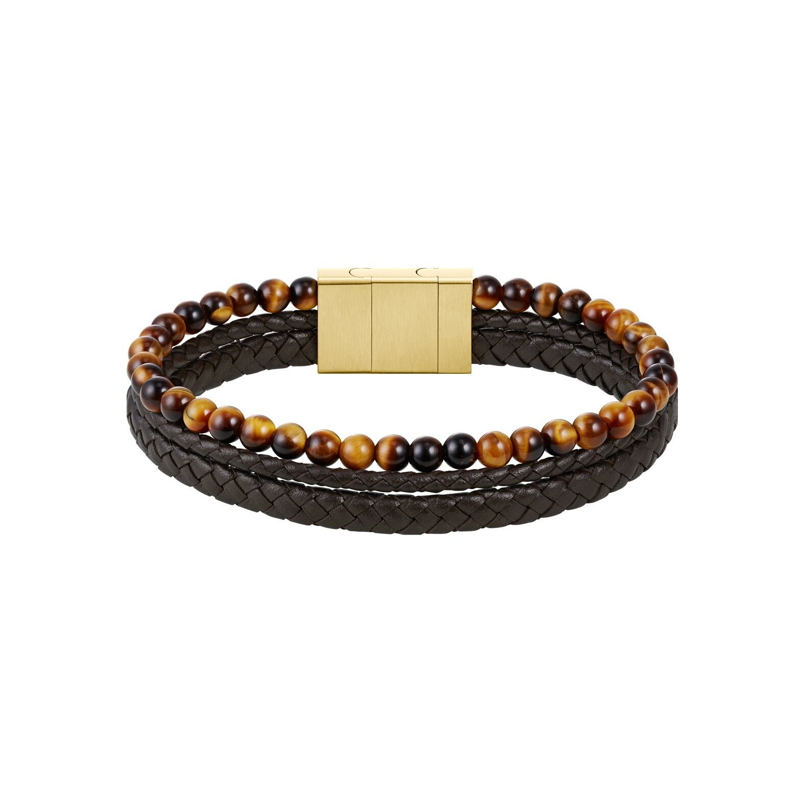 Bracelet BOSS en acier, cuir et œil de tigre vue 1
