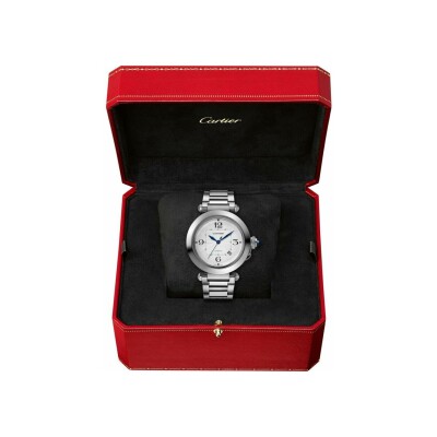 Pasha de Cartier watch, 41 mm, automatic movement, steel, interchangeable metal and leather straps view 2