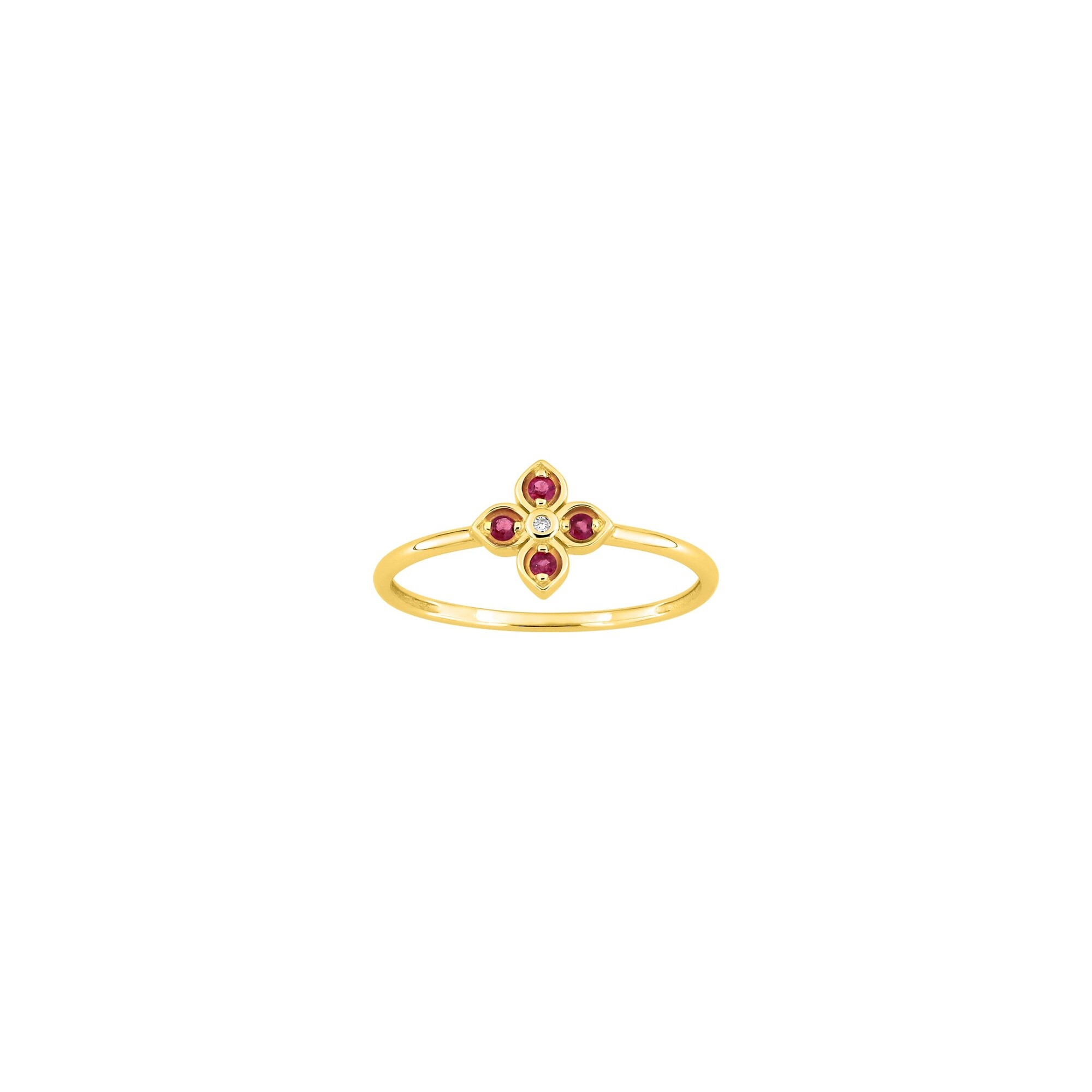 Bague en or jaune, diamant 0.01ct et rubis
