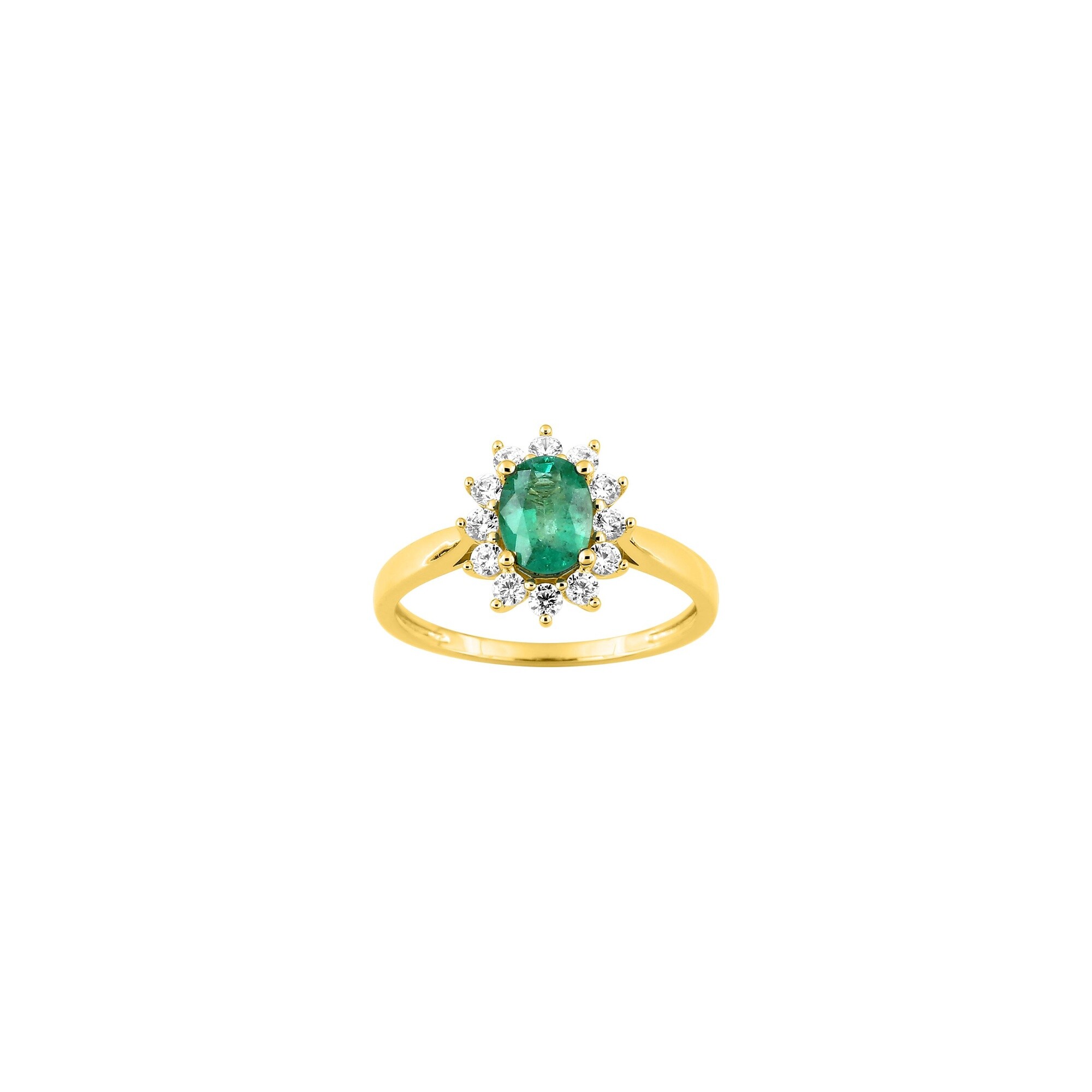 Bague en or jaune, diamant 0.36ct et émeraude