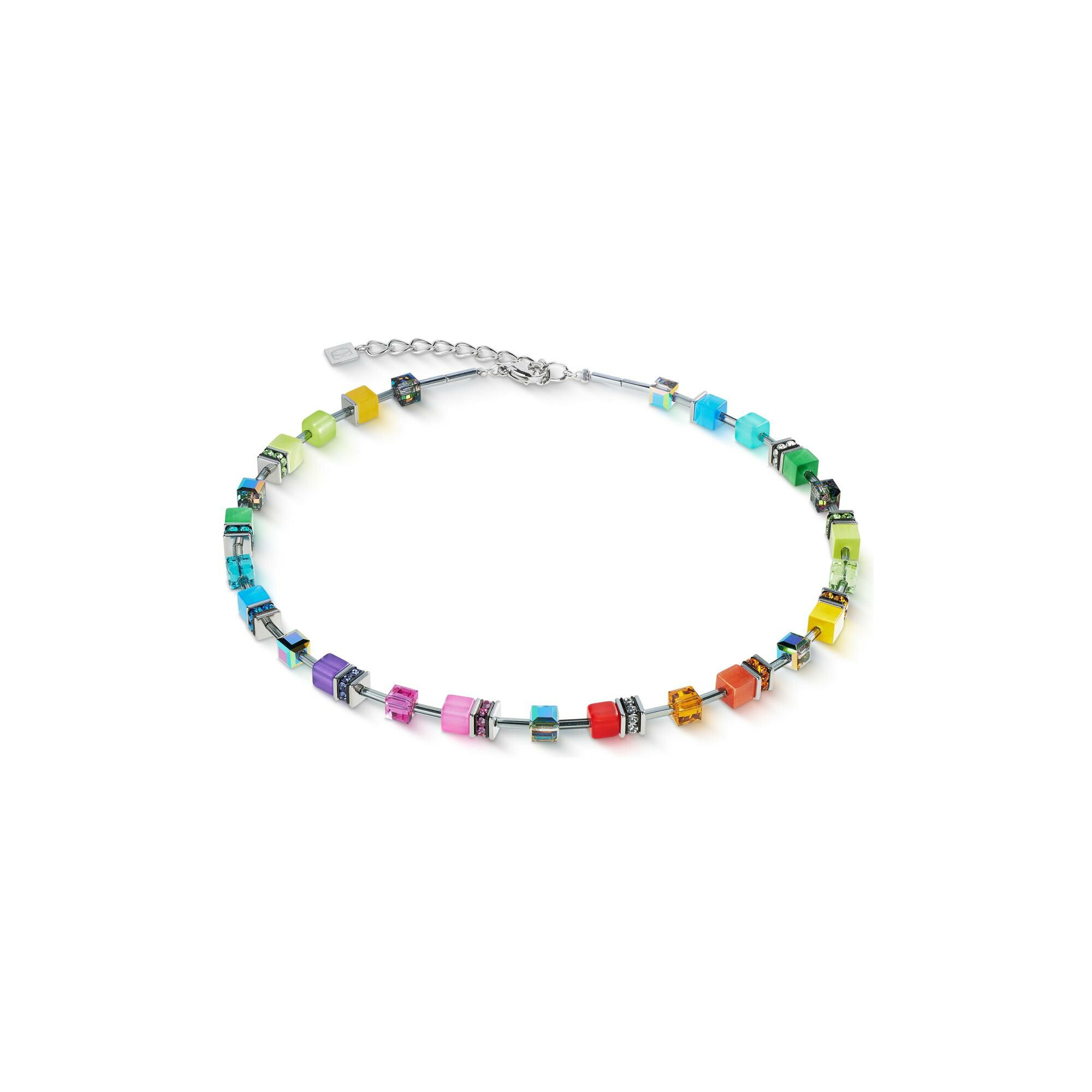 Collier Coeur de Lion GeoCUBE Iconic  en acier, oeil de tigre, cristaux Swarovski et strass