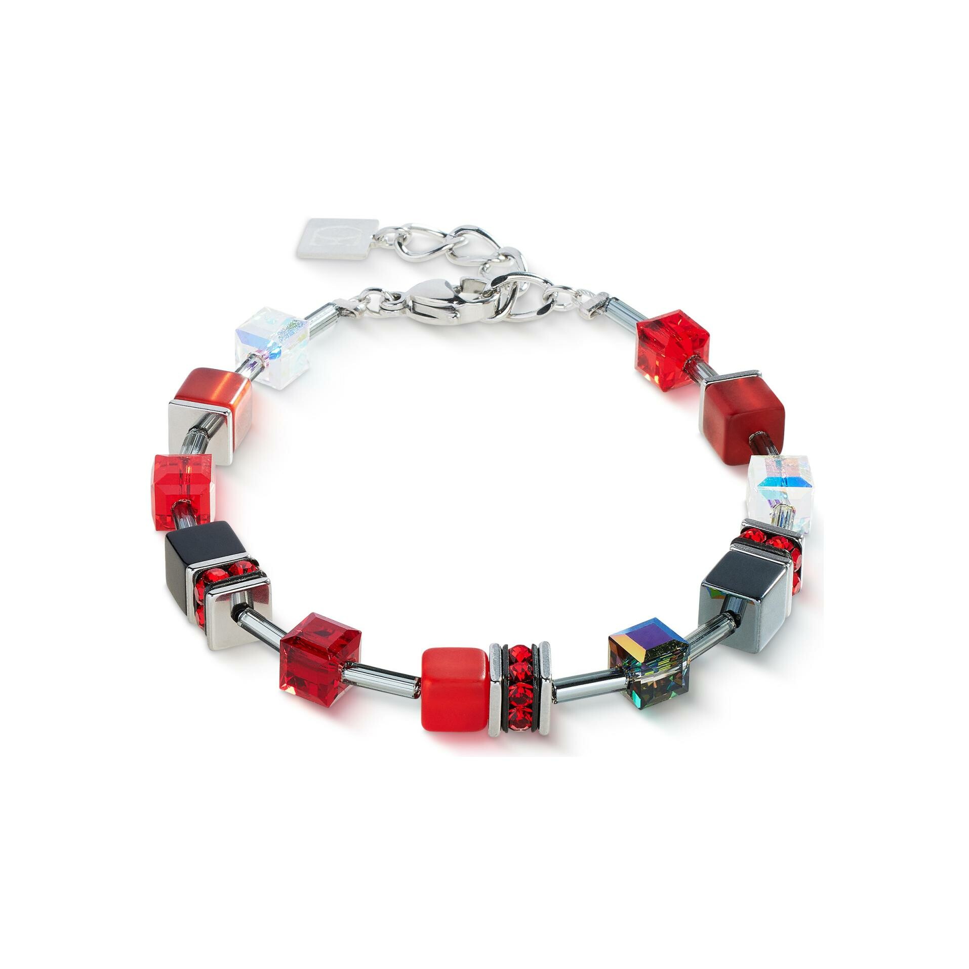 Bracelet Coeur de Lion GeoCUBE Iconic  en acier, hématite, cristaux Swarovski et verre, polaris et strass