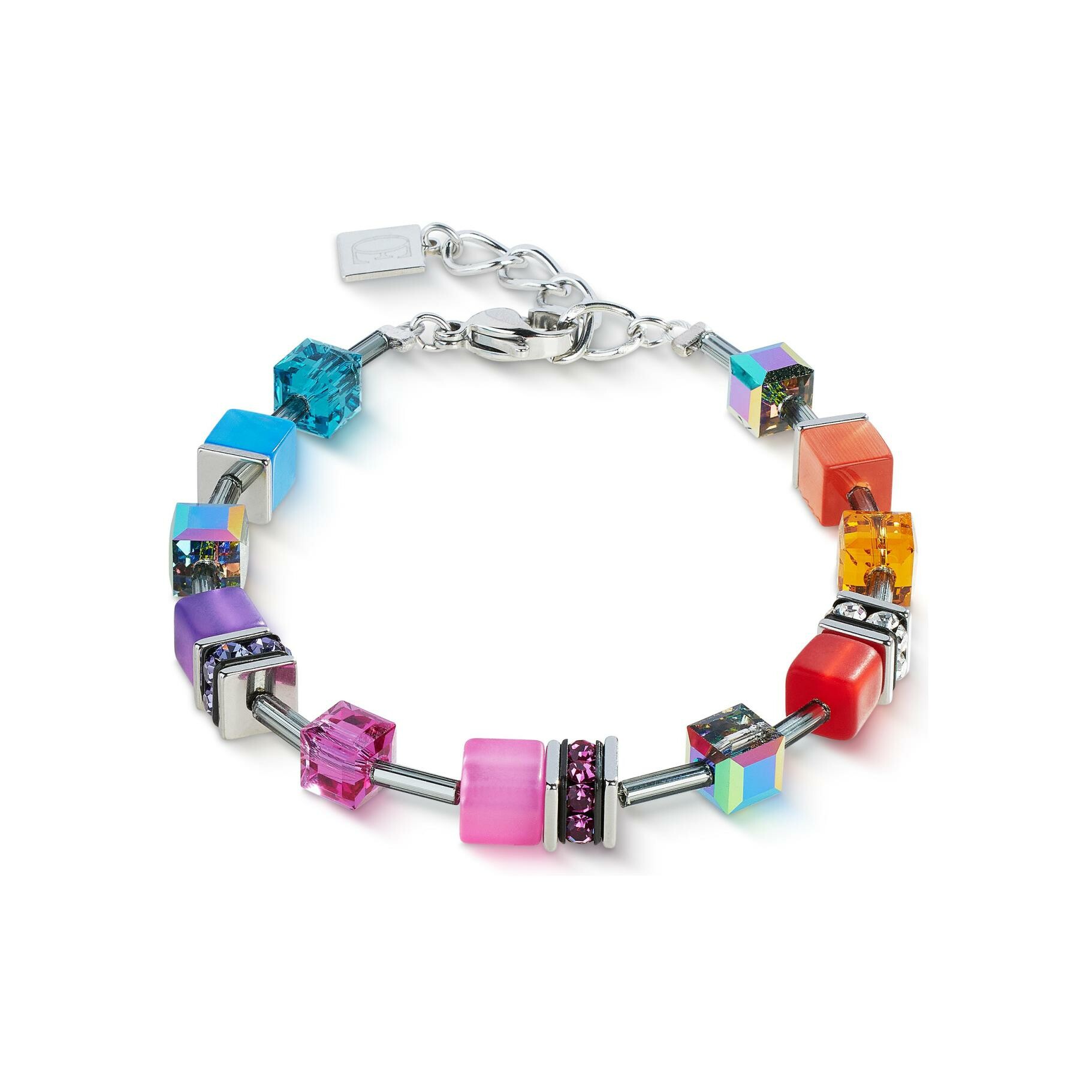 Bracelet Coeur de Lion GeoCUBE Iconic  en acier, oeil de tigre, cristaux Swarovski et strass