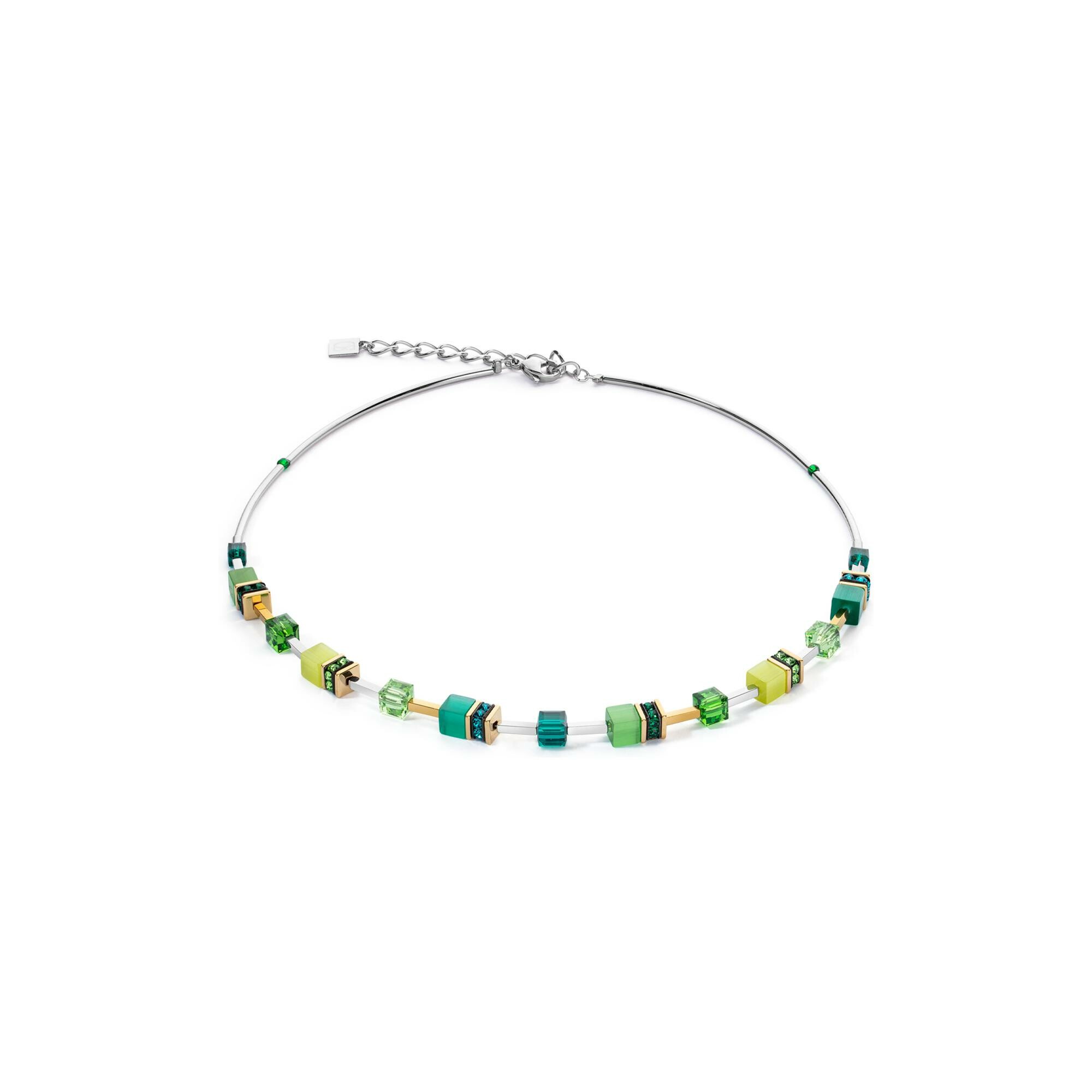 Collier Coeur de Lion GeoCUBE Iconic Lite en acier doré, acier, cristaux Swarovski, strass et oeil de tigre