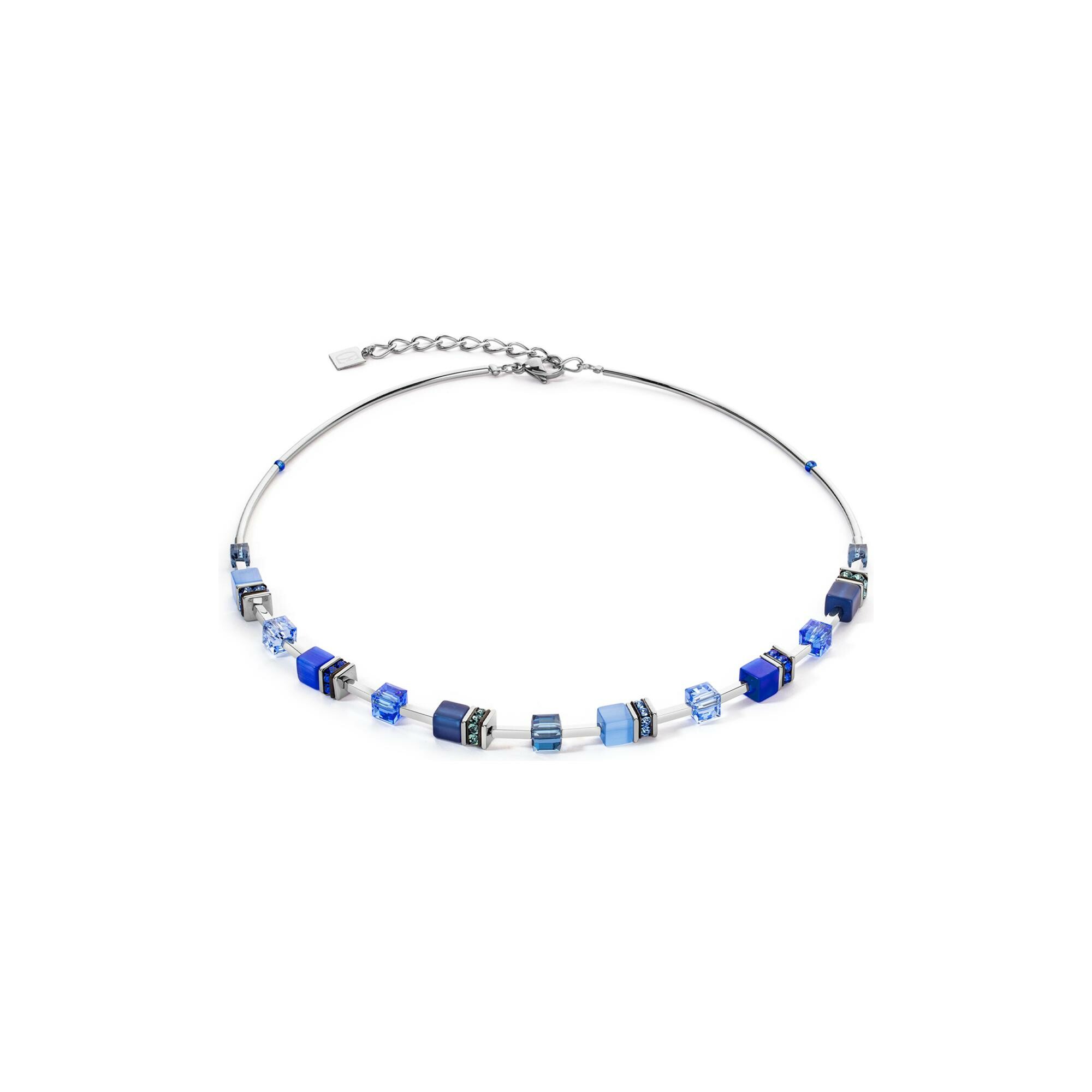 Collier Coeur de Lion GeoCUBE Iconic Lite en acier, cristaux Swarovski, strass et oeil de tigre et polaris