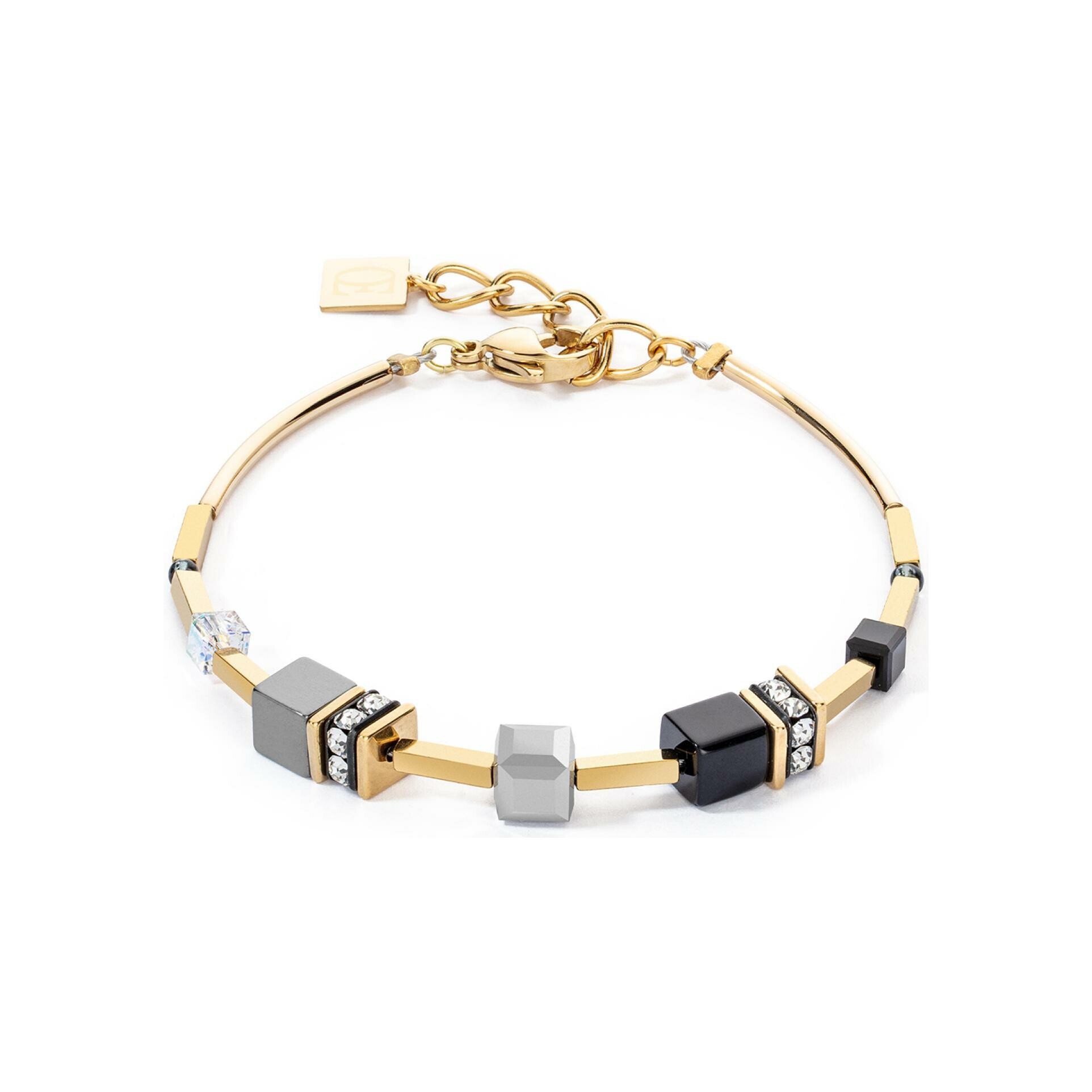 Bracelet Coeur de Lion GeoCUBE Iconic Lite en acier doré, hématite, cristaux Swarovski et strass et verre