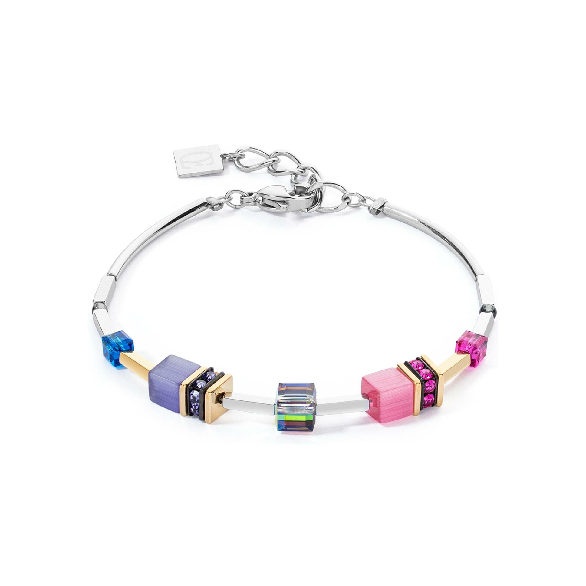 Bracelet Coeur de Lion GeoCUBE Iconic Lite en acier doré, acier, cristaux Swarovski, strass et oeil de tigre