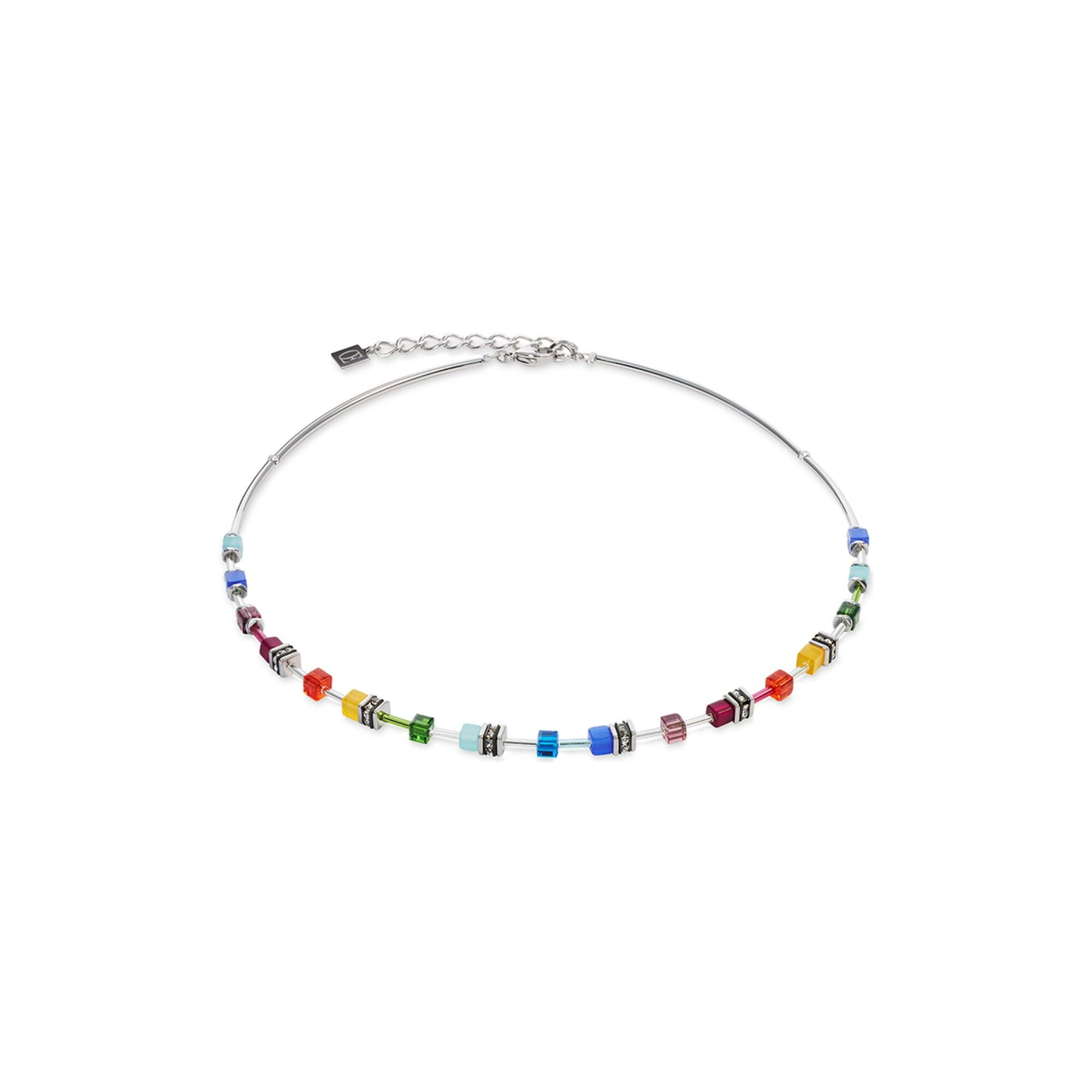 Collier Coeur de Lion GeoCUBE Lite Mini en acier, cristaux Swarovski, oeil de tigre et polaris, strass et verre