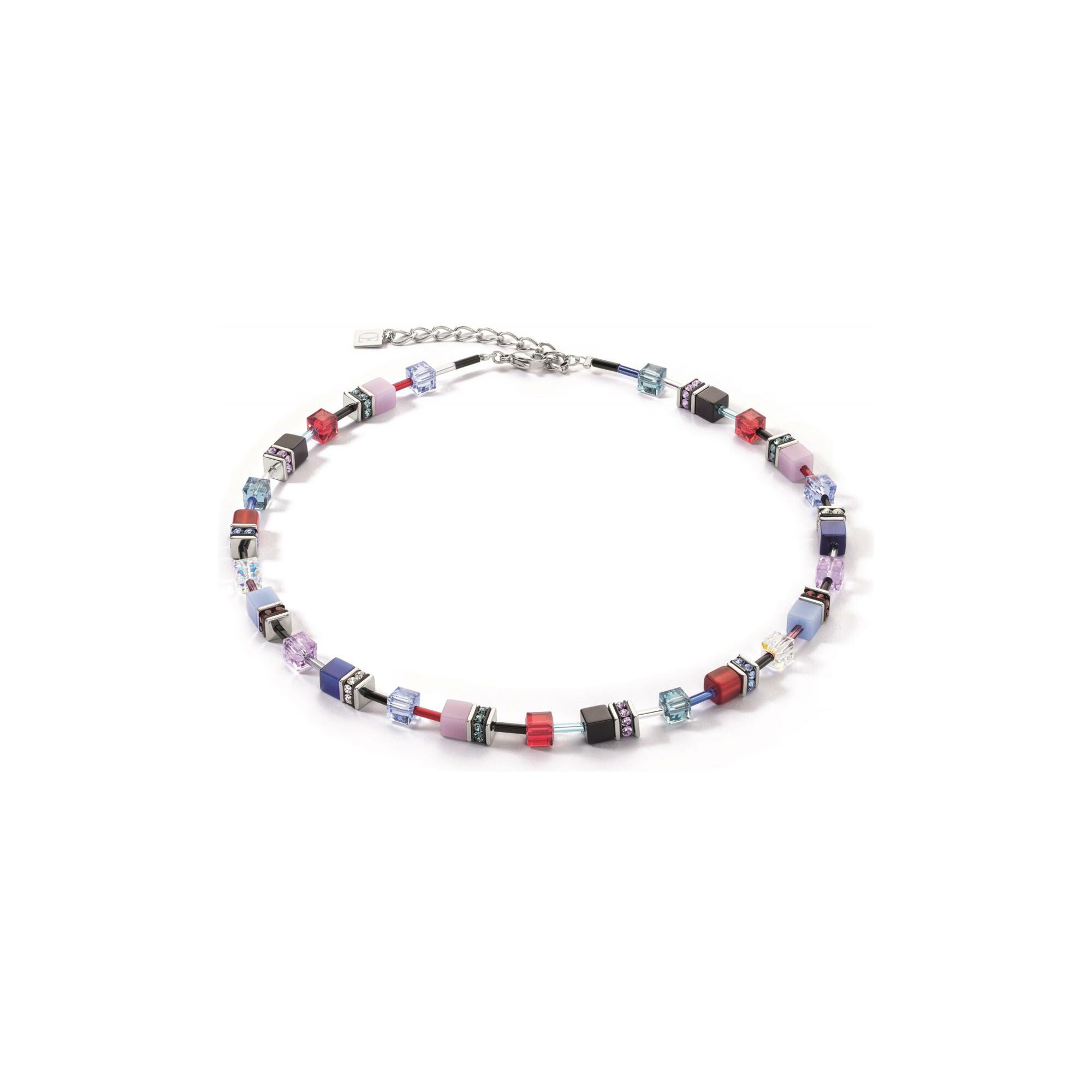 Collier Coeur de Lion GeoCUBE Iconic en acier, cristaux Swarovski, oeil de tigre et polaris, strass et verre