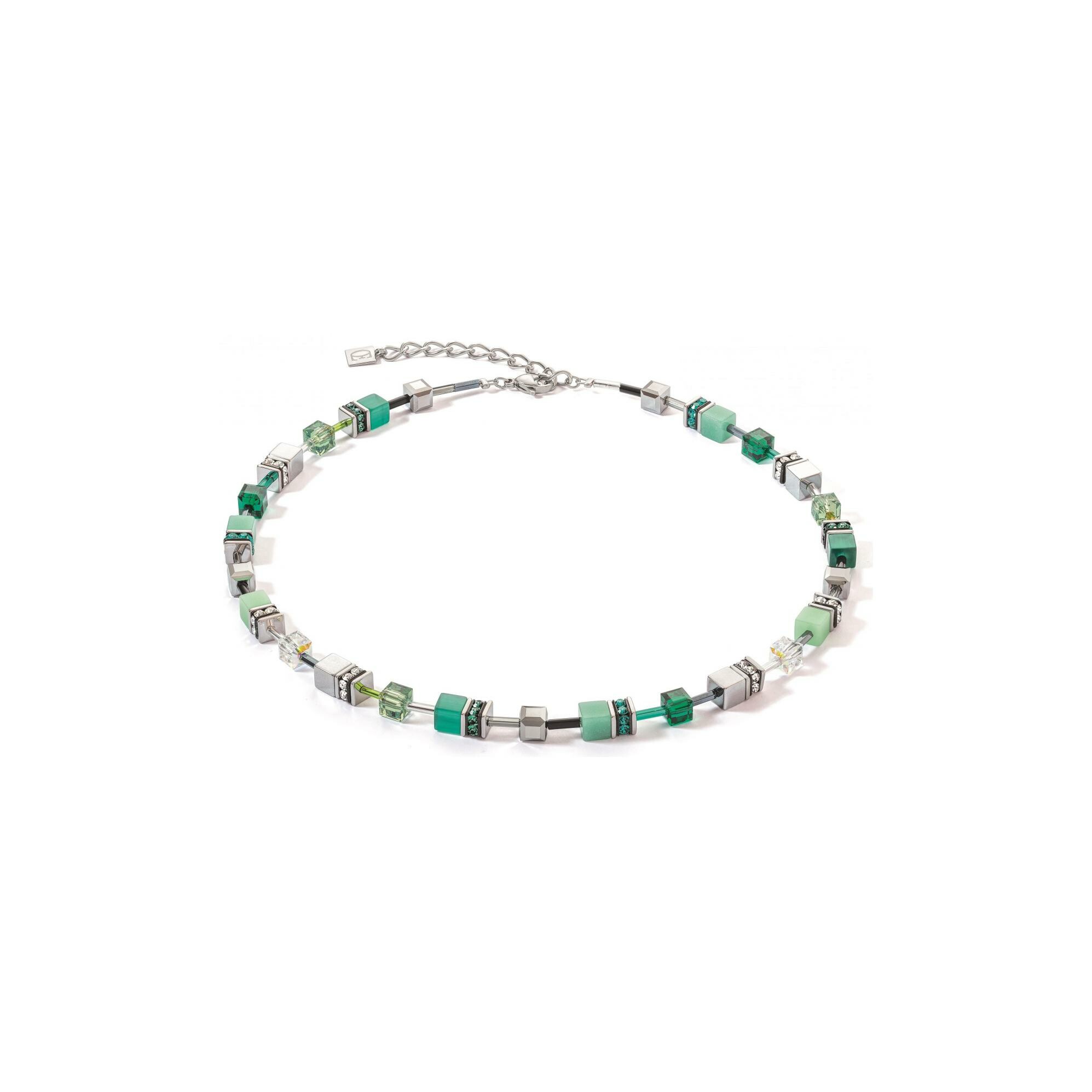 Collier Coeur de Lion GeoCUBE Iconic en acier, cristaux Swarovski, oeil de tigre et strass, hématite et verre