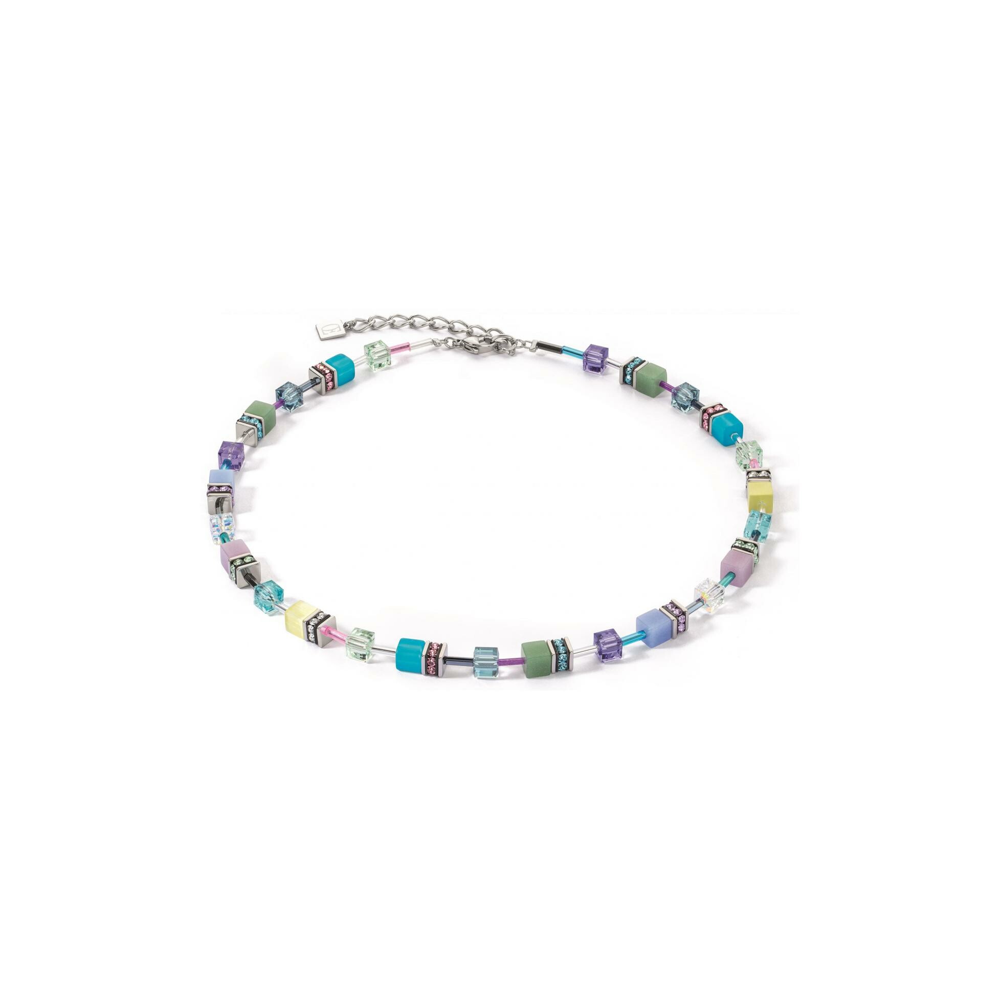 Collier Coeur de Lion GeoCUBE Iconic en acier, cristaux Swarovski, oeil de tigre et polaris, strass et verre