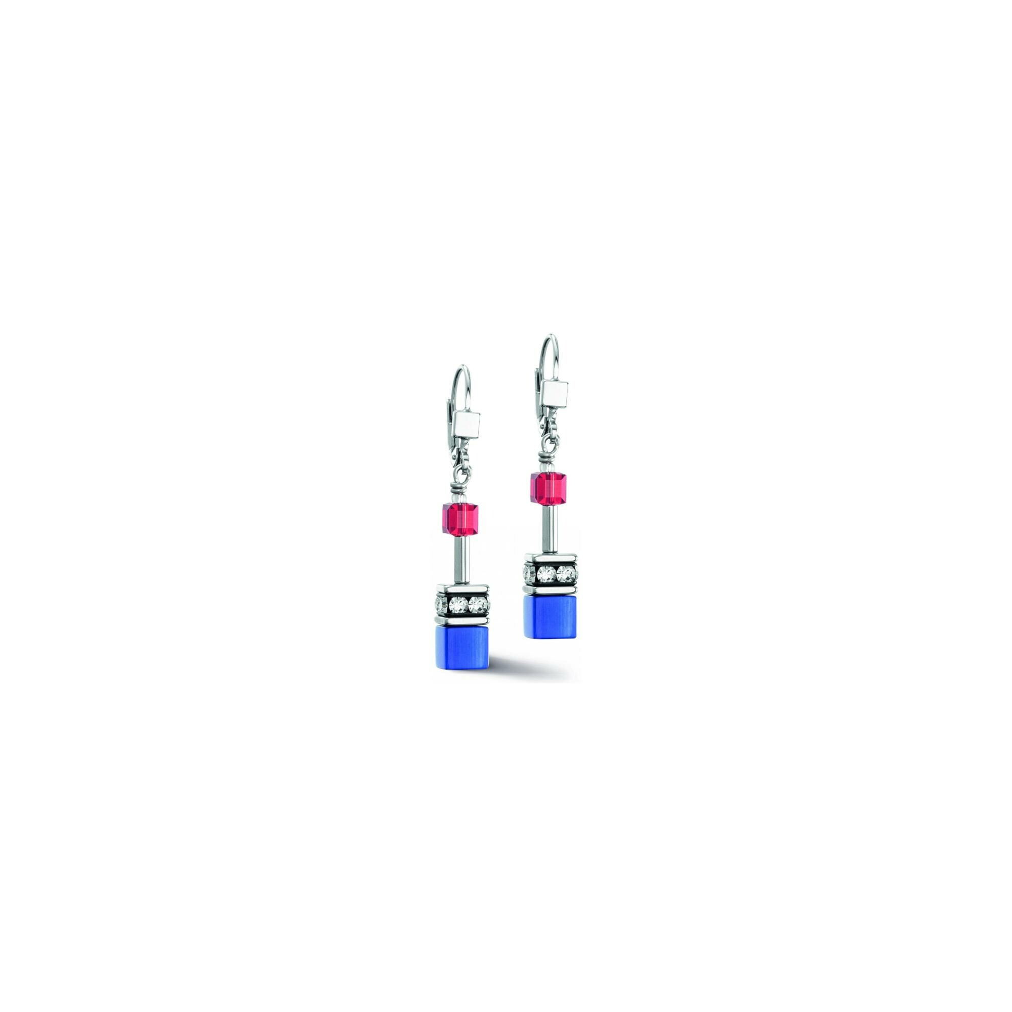Boucles d'oreilles Coeur de Lion GeoCUBE Iconic en acier, oeil de tigre et strass