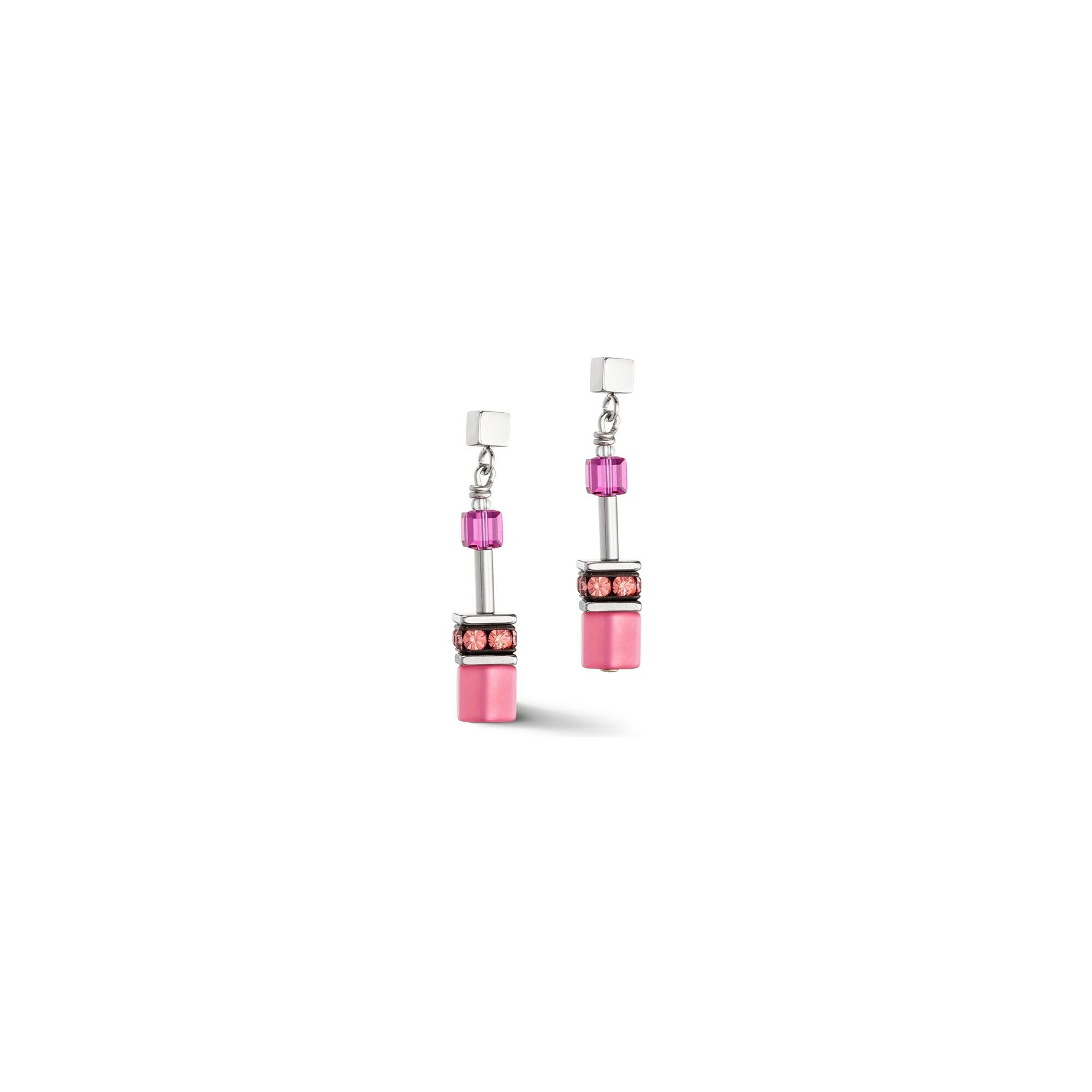 Boucles d'oreilles Coeur de Lion GeoCUBE Iconic en acier, cristaux Swarovski, strass et polaris