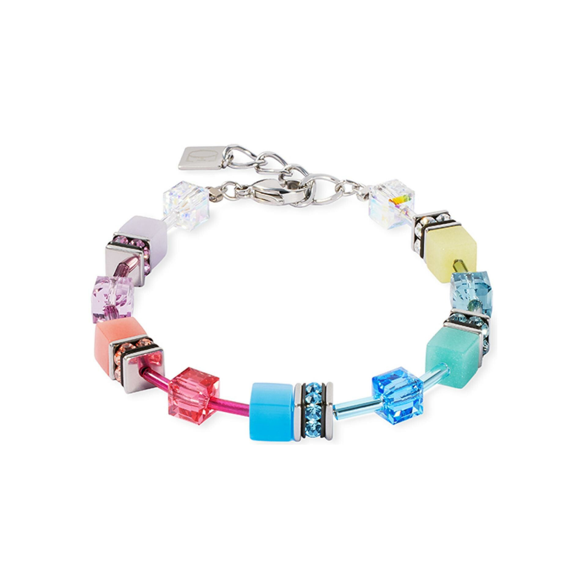 Bracelet Coeur de Lion GeoCUBE Iconic en acier, cristaux Swarovski, oeil de tigre et strass et verre