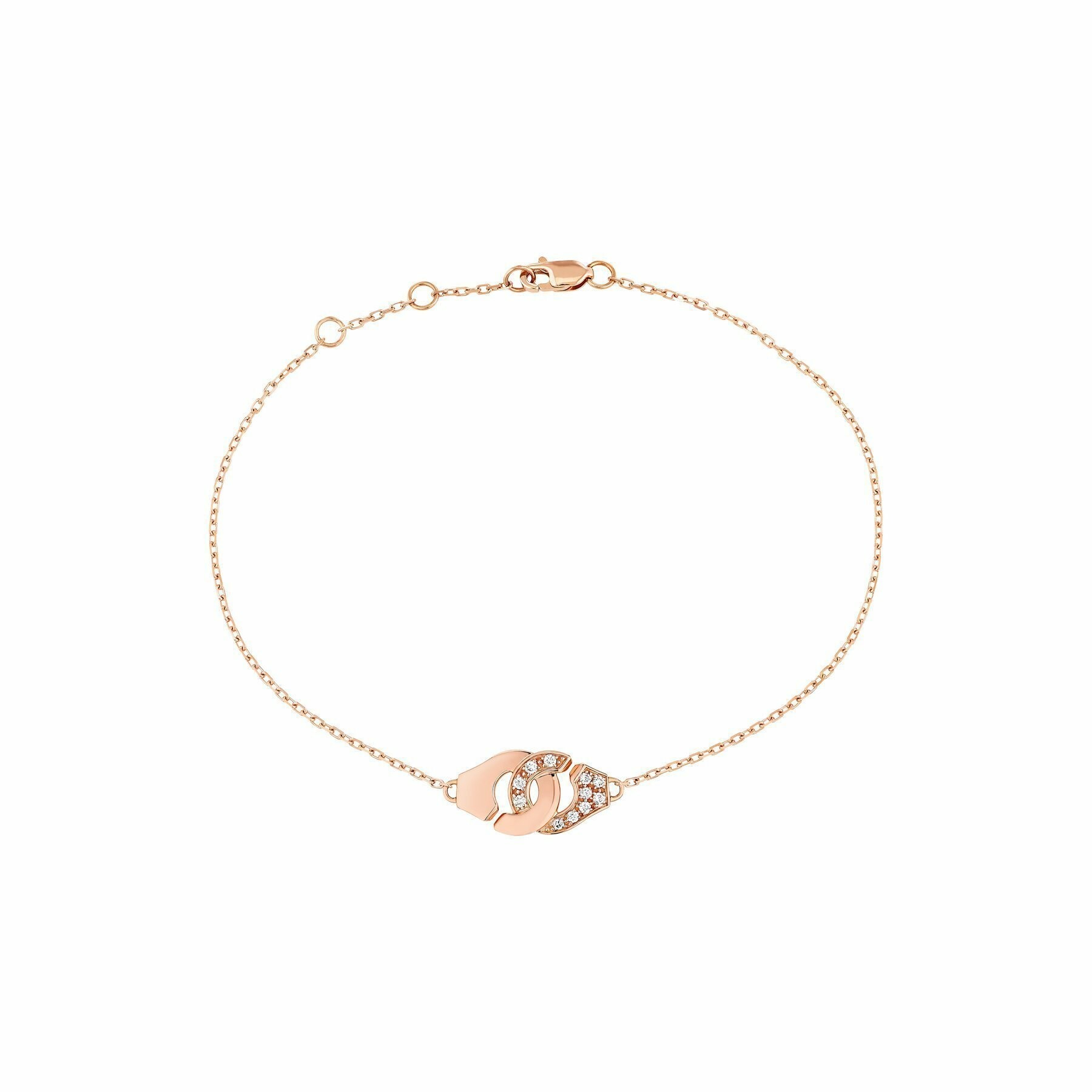 Bracelet Menottes dinh van chaîne forçat R8 en or rose et diamants vue 1