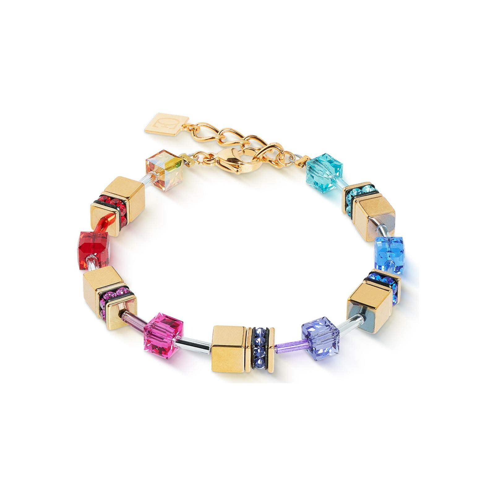 Bracelet Coeur de Lion GeoCUBE Iconic Metallic  en acier doré, hématite, cristaux Swarovski et strass