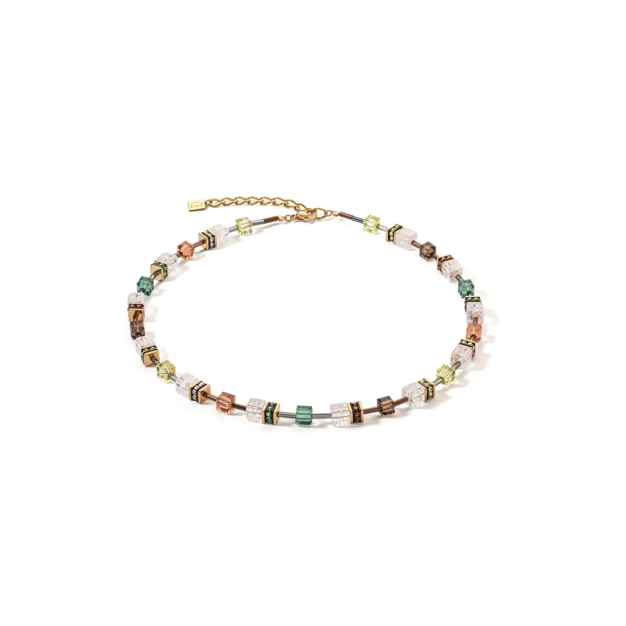 Collier Coeur de Lion GeoCUBE Iconic Nature en acier doré, cristal de roche, cristaux Swarovski et strass