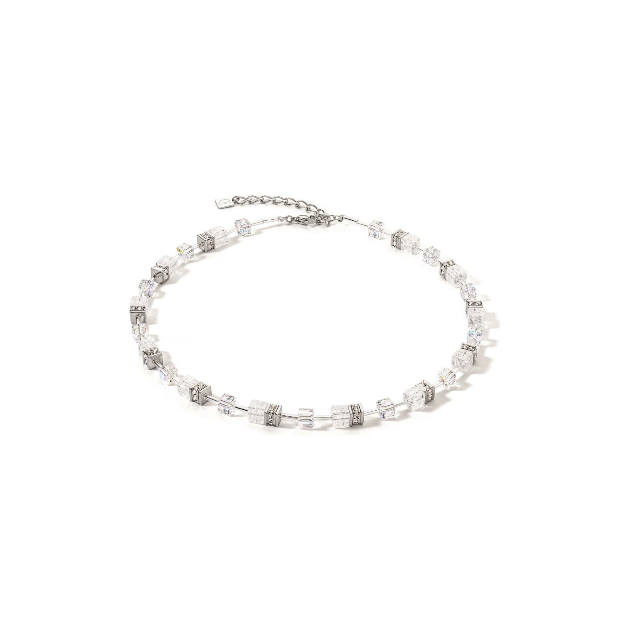 Collier Coeur de Lion GeoCUBE Iconic Nature en acier, cristal de roche, cristaux Swarovski et strass