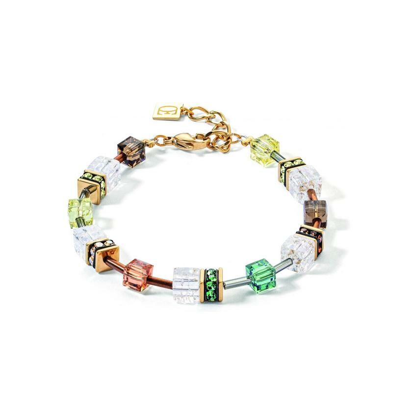 Bracelet Coeur de Lion GeoCUBE Iconic Nature en acier doré, cristal de roche, cristaux Swarovski et strass