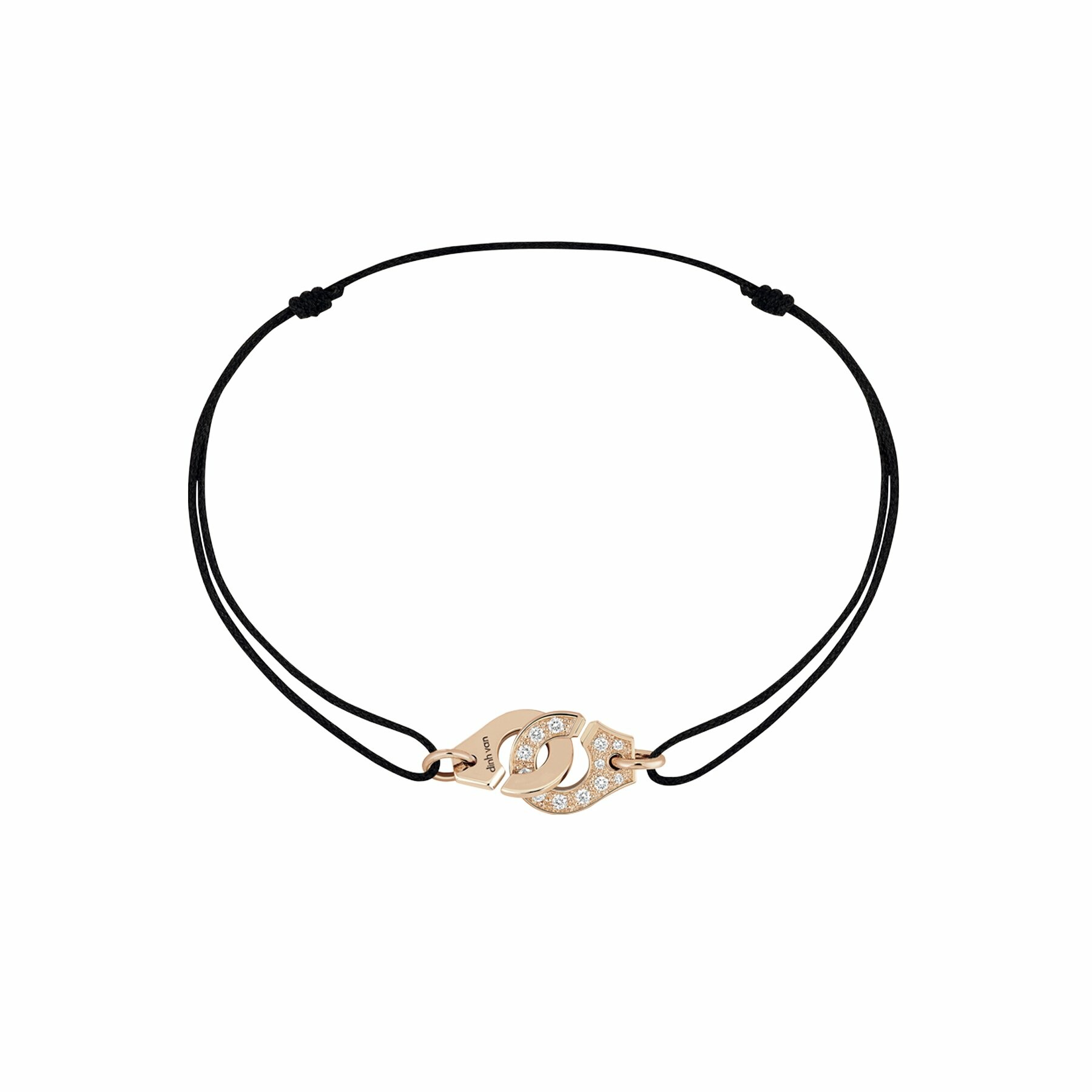 Bracelet sur cordon Menottes dinh van R8 en or rose et diamants vue 1