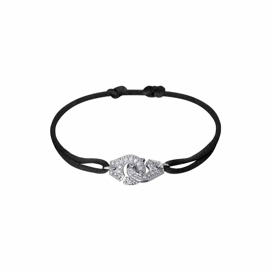 Bracelet sur cordon Menottes dinh van R12 en or blanc et diamants vue 1